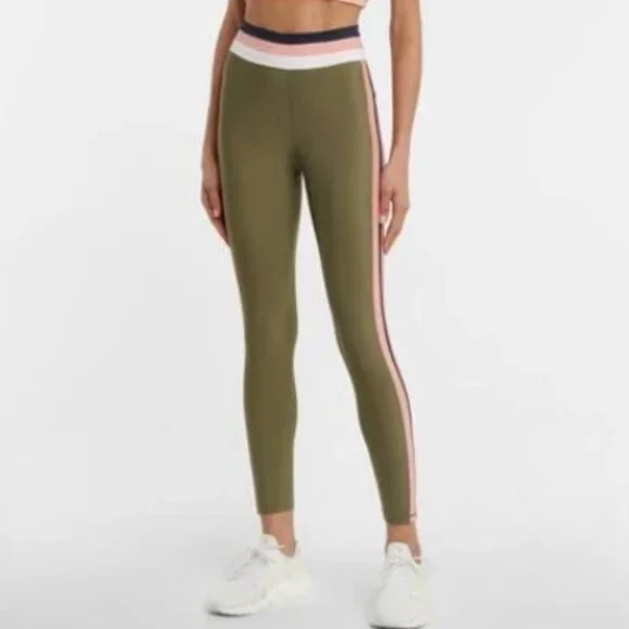The Upside Papillon High-Rise Striped Leggings Olive Green Women's 10 EUC - Picture 1 of 16